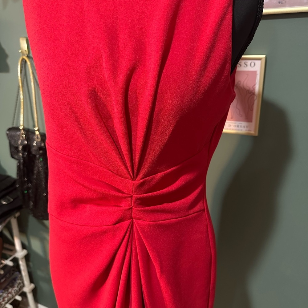 SOLD Tahari Red Asymmetrical Ruched Sheath Dress 6P - Picture 2 of 7